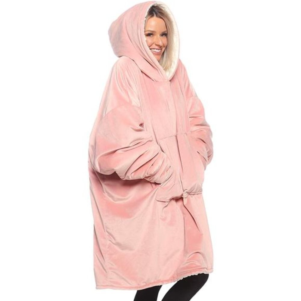 Oversized Microfiber & Sherpa Wearable Blanke One Size Fits All (Blush)